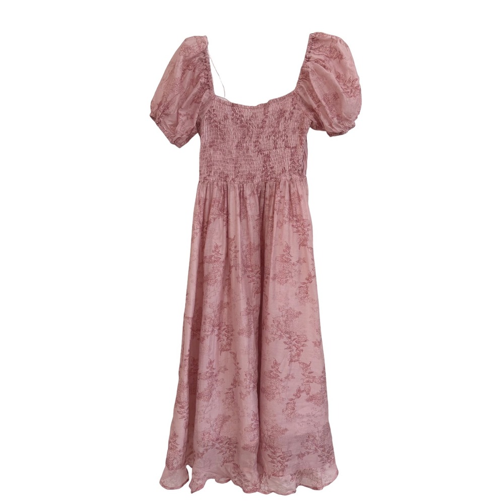 Sofie the Label Pink Floral Puff Sleeve Midi Dress Smocked Cottagecore Fairy S - Picture 4 of 8